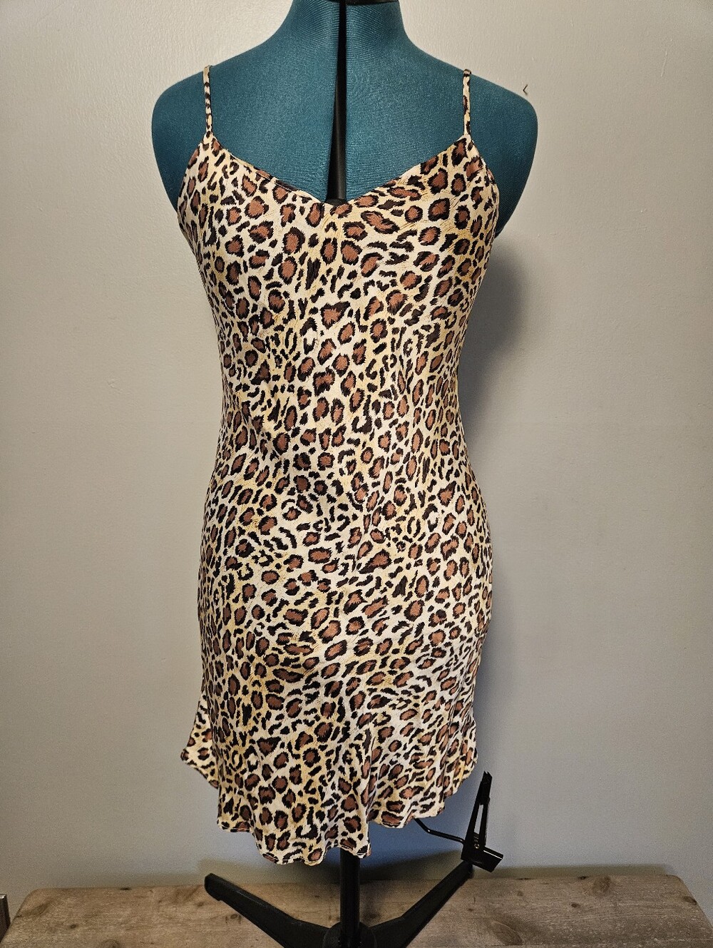 Vintage 90s Y2K Leopord Print Silk Slip Dress